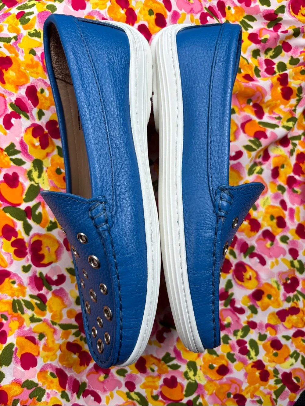 Marc Joseph Blue Leather Grommet Loafers for kids